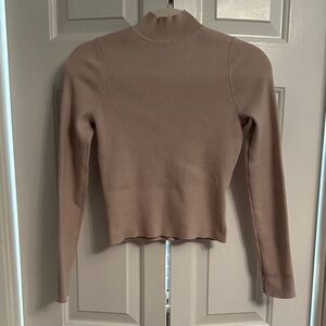Ribbed Long Sleeve Stretch Sweater Top in cream